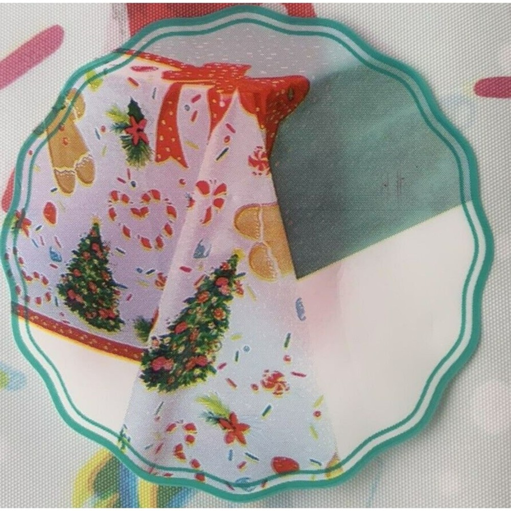 2 The Pioneer Woman Gingerbread Man Plastic Table Covers 54x108 Red Polka Teal - Picture 2 of 14